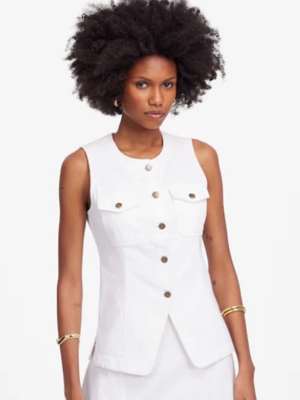 Madewell NWT Denim High Crewneck Vest Size 00 in Tile White Button Front